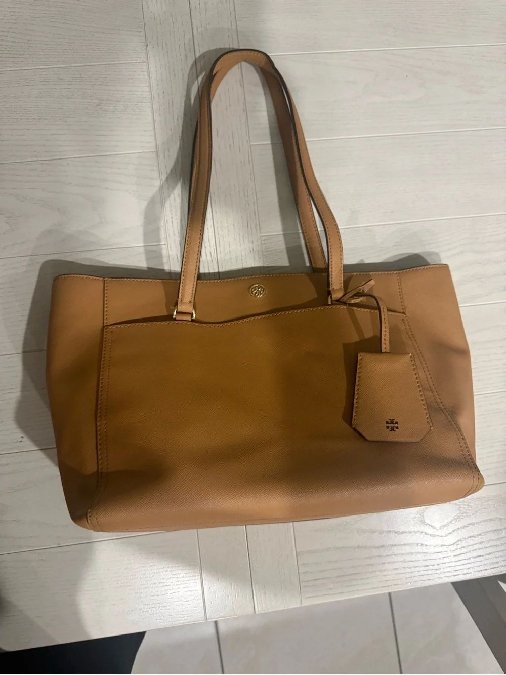 Tory Burch Cognac Leather Tote with Gold Trim